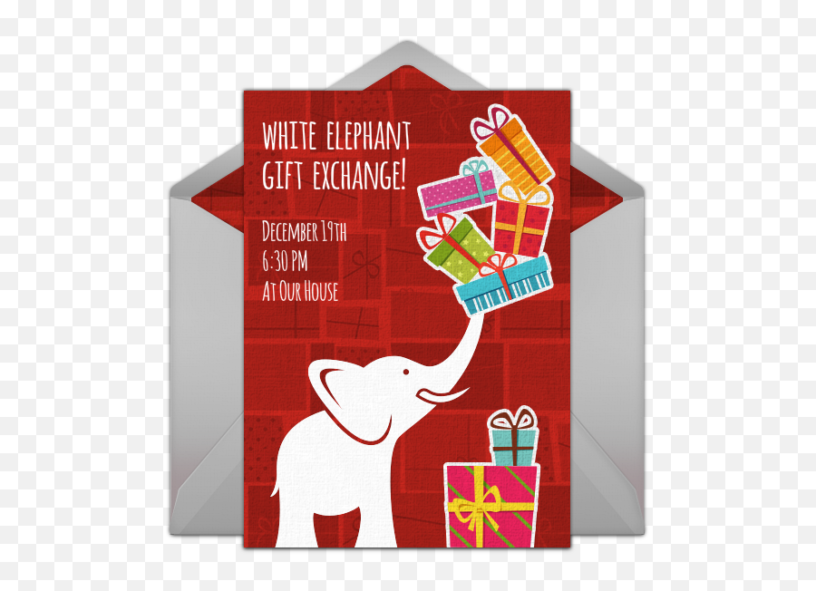 Free White Elephant Gift Exchange Online Invitation - White Elephant Gift Exchange Invite Png,White Elephant Png