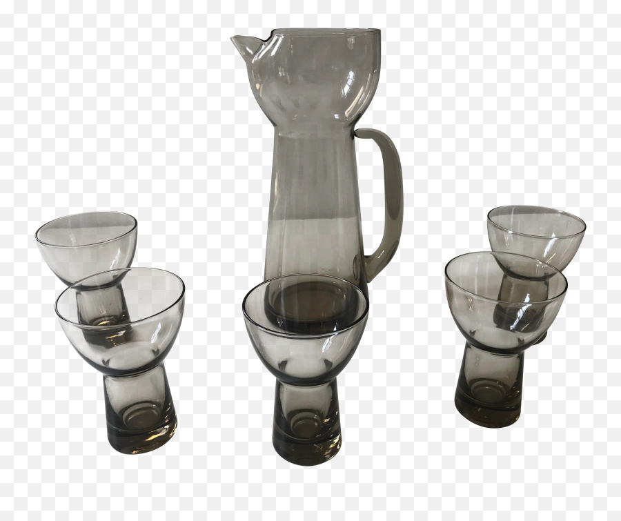 6 Piece - Midcentury Smoked Glass Pitcher And Cocktail Glasses Water Feature Png,Get Smoked Hat Png