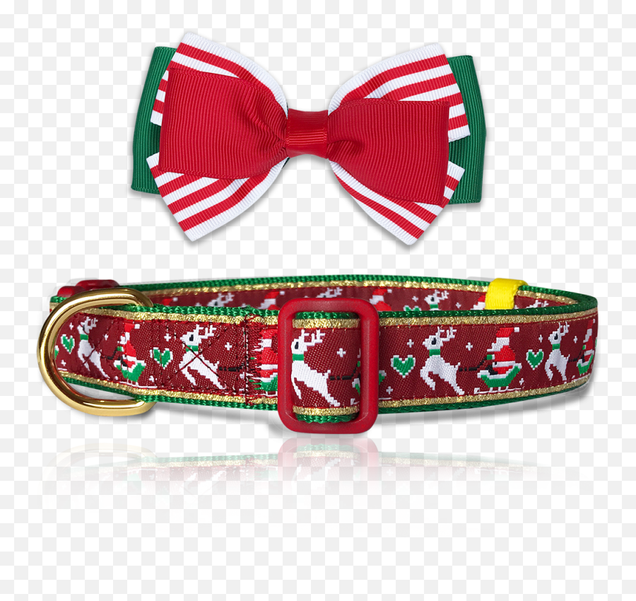 Download Hd Reindeer U0026 Santa Sled Holiday Dog Collar With - Motif Png,Bowtie Png