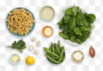 Download Hd Creamy Lemon Pasta With English Peas Mint - Garlic Png Top View,Spinach Png