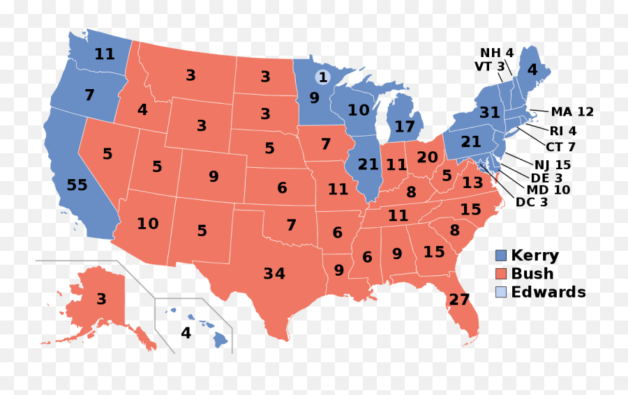 2004 United States Presidential Election - Wikipedia Electoral College 2016 Png,George W Bush Png