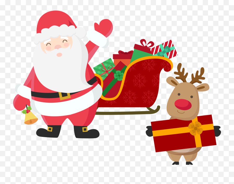 Download Elk Rudolph Claus Reindeer - Santa Sleigh Clipart Png,Santa And Reindeer Png