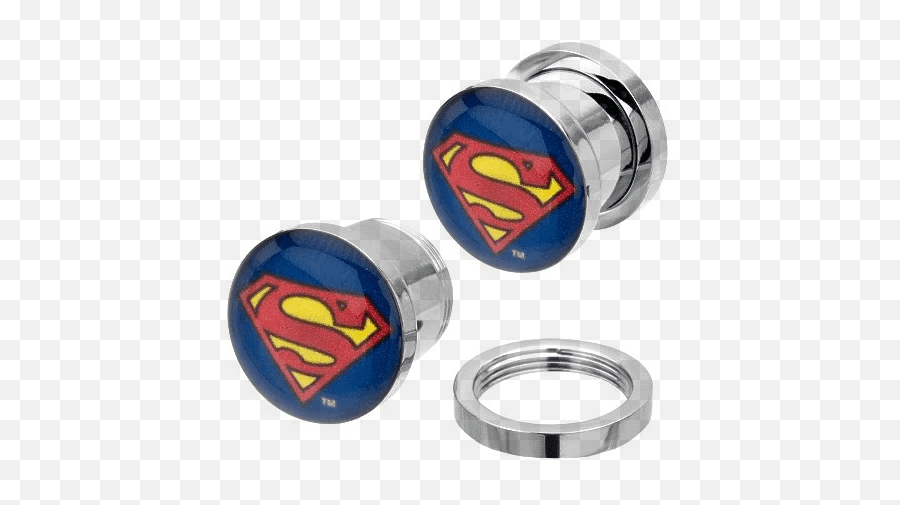 Dc Comics Superman Logo Screw Fit Stainless 316l Surgical Steel Plugs - Surgical Stainless Steel Png,Dc Comics Logo Png