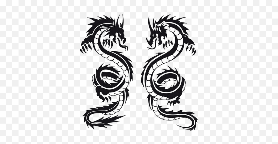Dragon Double Tattoo - Dragon Tattoos Black And White Png,Dragon Tattoo Transparent