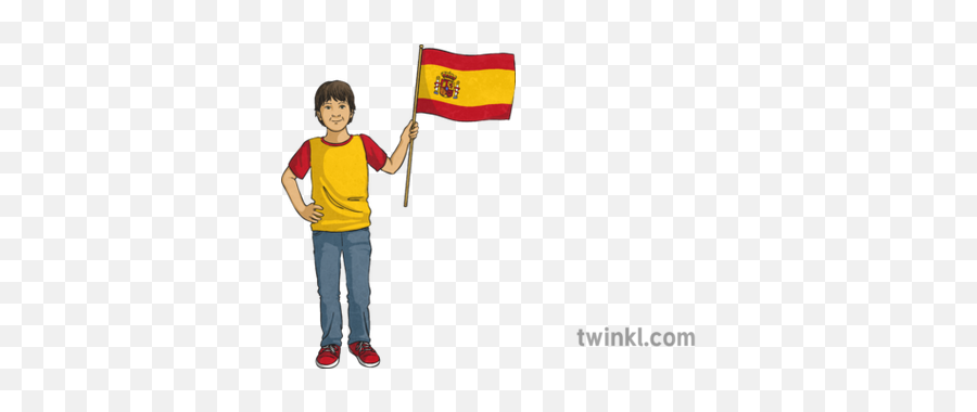 Boy With Spanish Flag Illustration - Twinkl Boy With French Flag Png,Spanish Flag Png