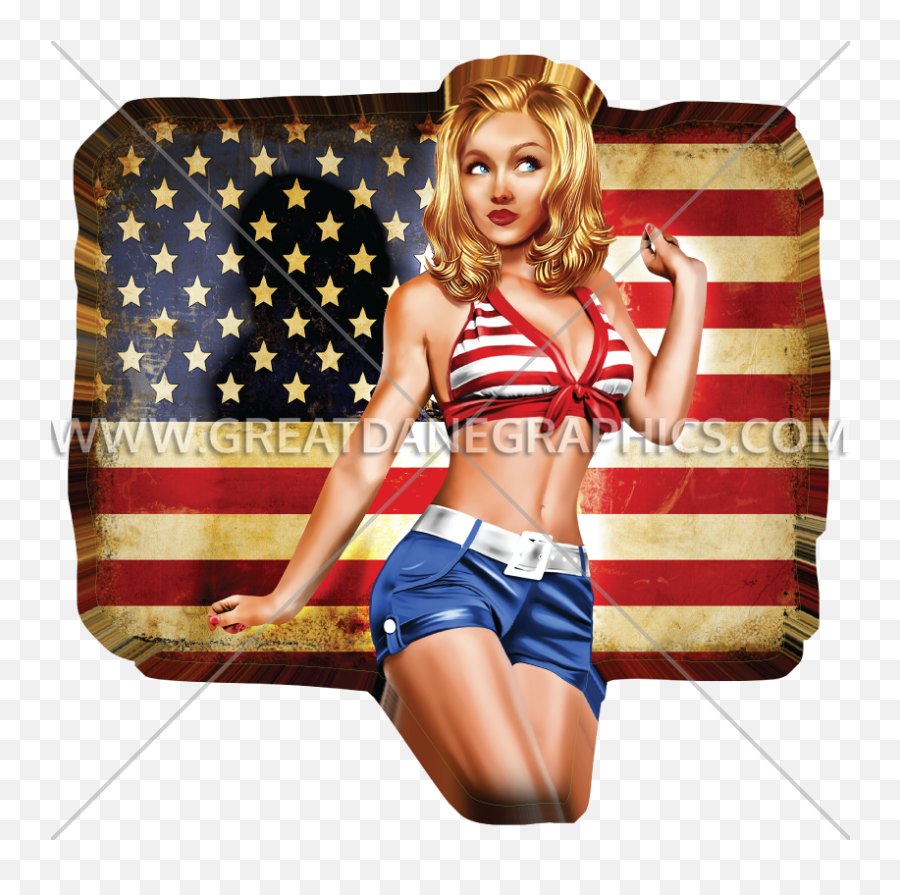 American Pinup Girl Production Ready Artwork For T - Shirt American Flag Pin Up Girl Png,American Girl Png