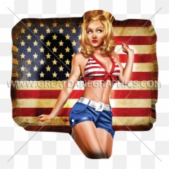 American Pinup Girl Production Ready Artwork For T - Shirt American Flag Pin Up Girl Png,American Girl Png