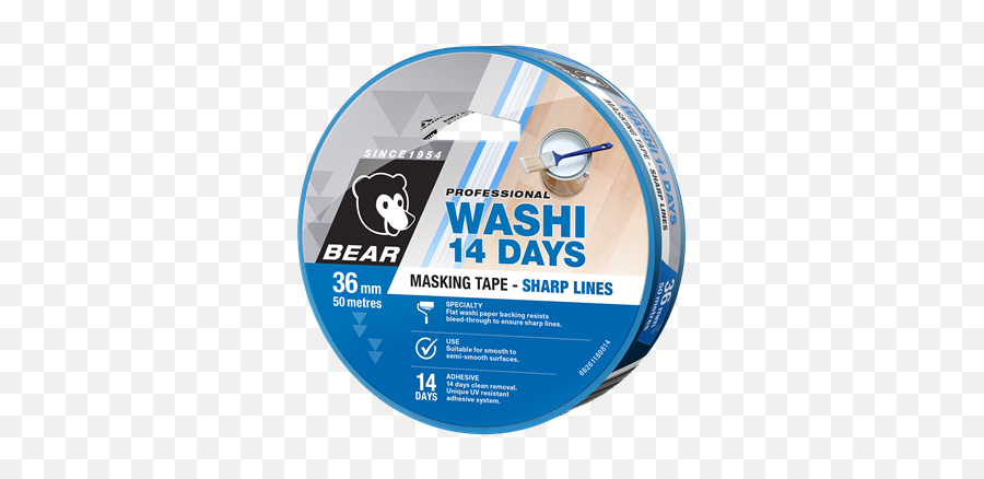 Bear 36mm X 50m Washi 14 Days Masking Tape Bunnings Warehouse - Masking Tape Png,Masking Tape Png