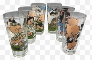 1973 Pepsi Loony Toons Porky And Petunia Pig Glasses - Set Of 6 Pint Glass Png,Porky Pig Png