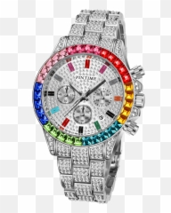 Pintime Iced Out Watch Men Chronograph Steel Gold Diamond Mens Watches Top Brand Luxury Business Quartz Male Wristwatch Relojes - png