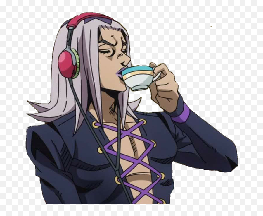 Abbachio Sippin Tea - Abbacchio Listening To Music Png,Giorno Hair Png