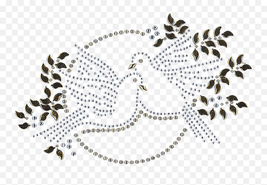Dove Pair Love Birds With Gold Circle Frame And Leaves Iron - Lovely Png,Gold Circle Frame Png