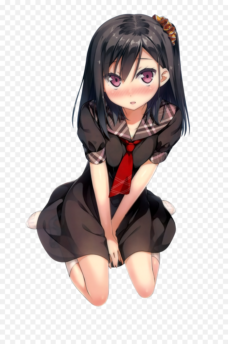 Anime Girls Blushing Dark Hair Render Kantoku - Anime Girl With No Background Sitting Png,Anime Girl Transparent Png