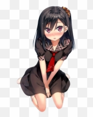Anime Girls Blushing Dark Hair Render Kantoku - With No Background Sitting png