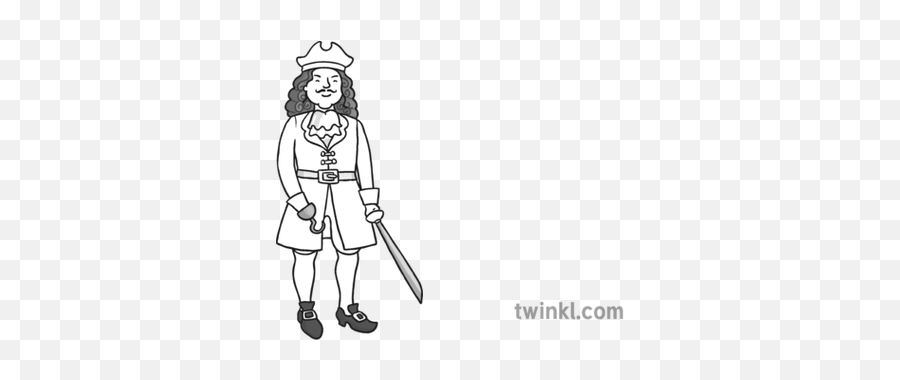 Captain Hook Black And White Illustration - Twinkl Standing Around Png,Captain Hook Png
