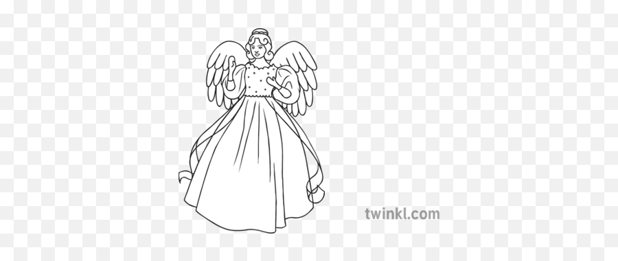 Christmas Tree Angel Black And White Illustration - Twinkl Gray Crowned Crane Drawing Png,Christmas Angel Png