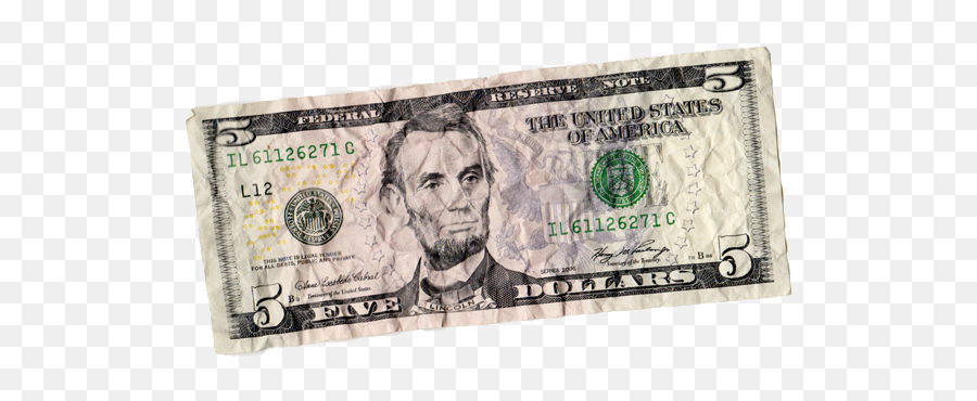 One Dollar Bill Png For Free Download - 5 Dollar Bill Wrinkled,1 Dollar Png