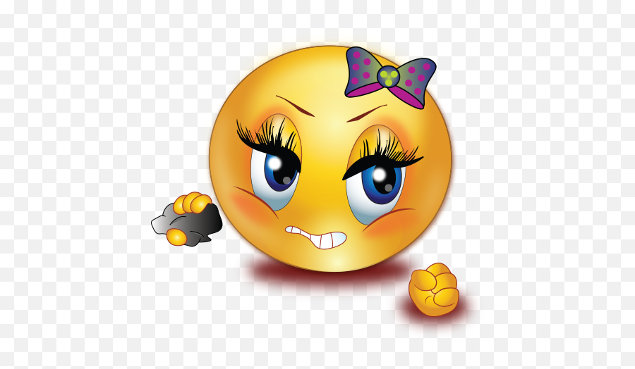 Angry Girl Holding Rock Emoji - Female Sad Face Emoji Png,Mad Emoji Png