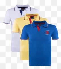 Cotton Polo Collar Half Sleeve T - Shirt Whiteyellow Blue For Mencombo Of 3 Polo Shirt Png,Blue Shirt Png