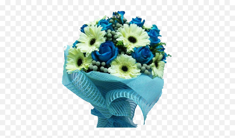 White Gerbera With Blue Roses - Bouquet Png,Blue Rose Png