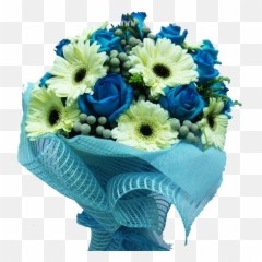 White Gerbera With Blue Roses - Bouquet Png,Blue Rose Png