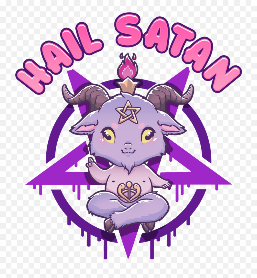 Hail Satan Death Metal Cute Pentagram Baphomet Print Art - Cute Hail Satan Png,Satanic Pentagram Png