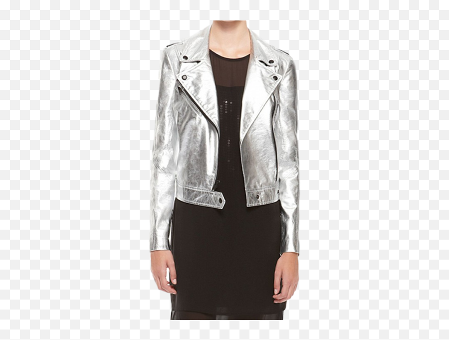 Dkny Metallic Silver Cropped Asymmetric Moto Leather Jacket - Long Sleeve Png,Icon Womens Leather Jacket