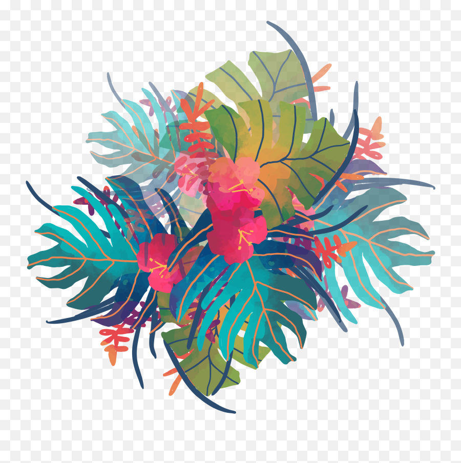 Painting Tropics Plants Transprent - Watercolor Tropical Watercolor Tropical Flowers Png,Painted Flowers Png