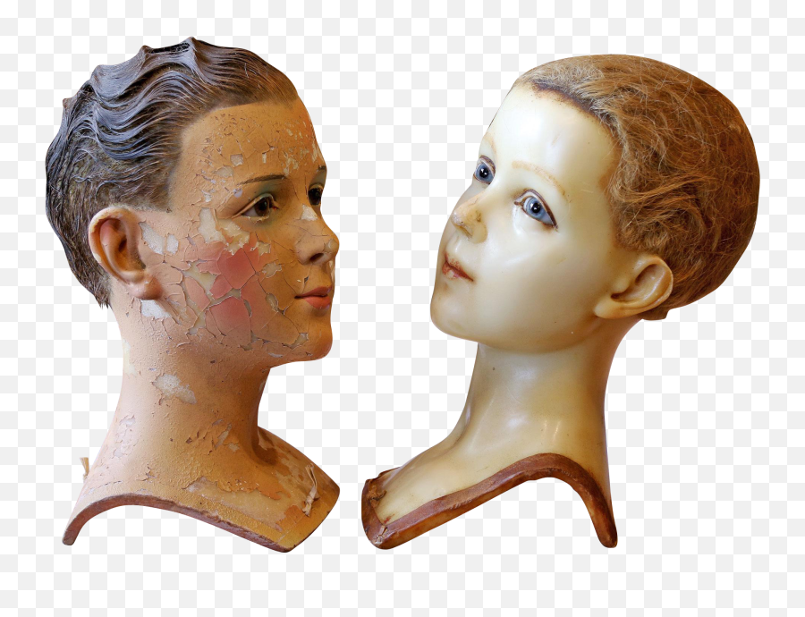 Two Early Wax Child Mannequin Heads By Siegel Of Paris - Hair Design Png,Mannequin Head Png