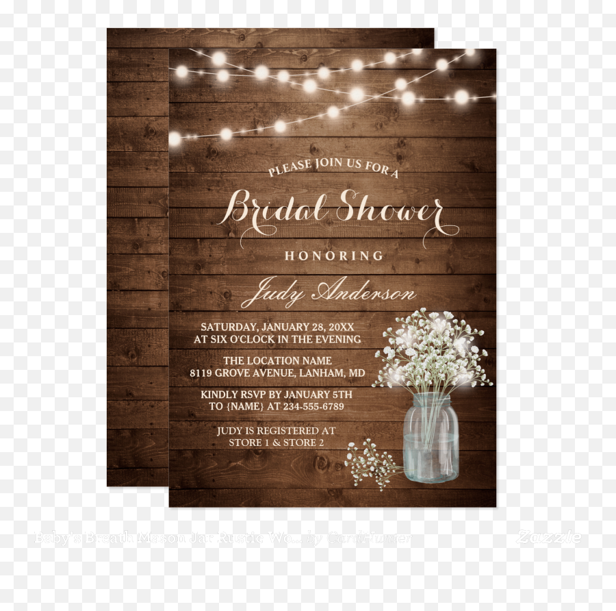 Rustic Wood Bridal Shower Card - Bridal Shower Invitation Rustic Png,Baby's Breath Png