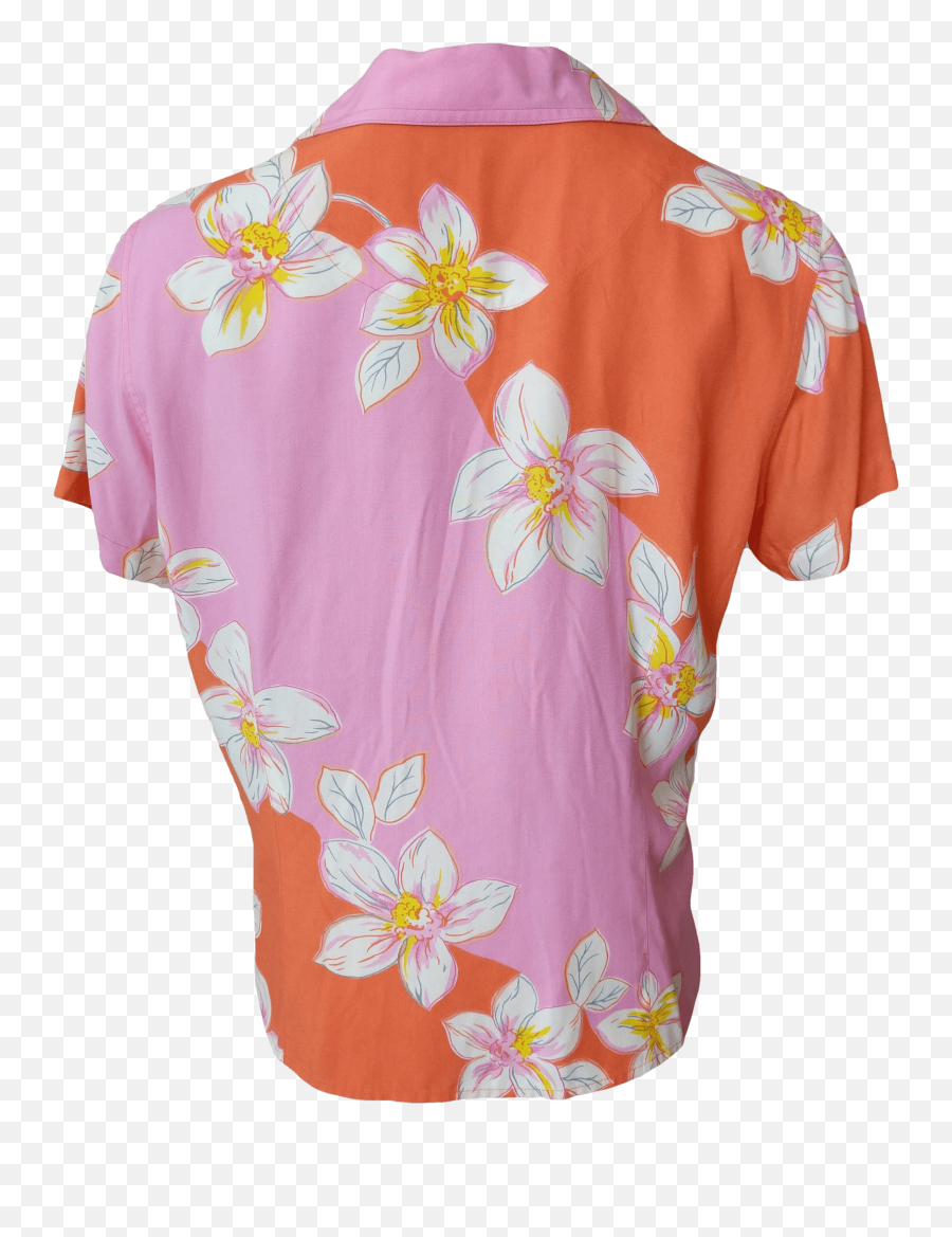 Orange And Pink Tropical Short Sleeve Button Up By Liz Claiborne - Zinnia Png,Pink Subscribe Button Png