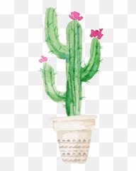 Download Succulent Plant Watercolor Painting - Watercolor Cactus With Flower Drawing Png,Succulent Transparent Background