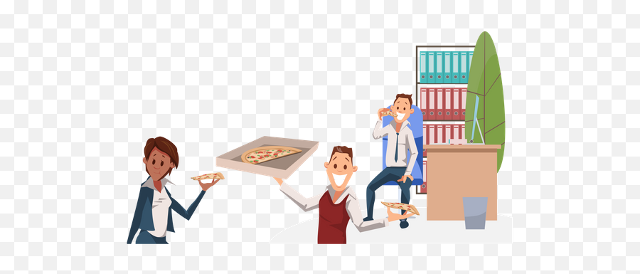 Best Premium Office People Eating Pizza - Funny Office Lunch Cartoon Png,Lunch Break Icon