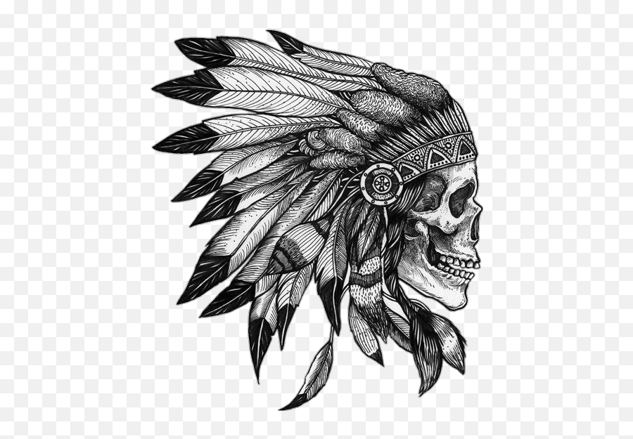 Skull Native Americannative Sticker - Indian Head Skull Tattoo Png,Indian Feather Png