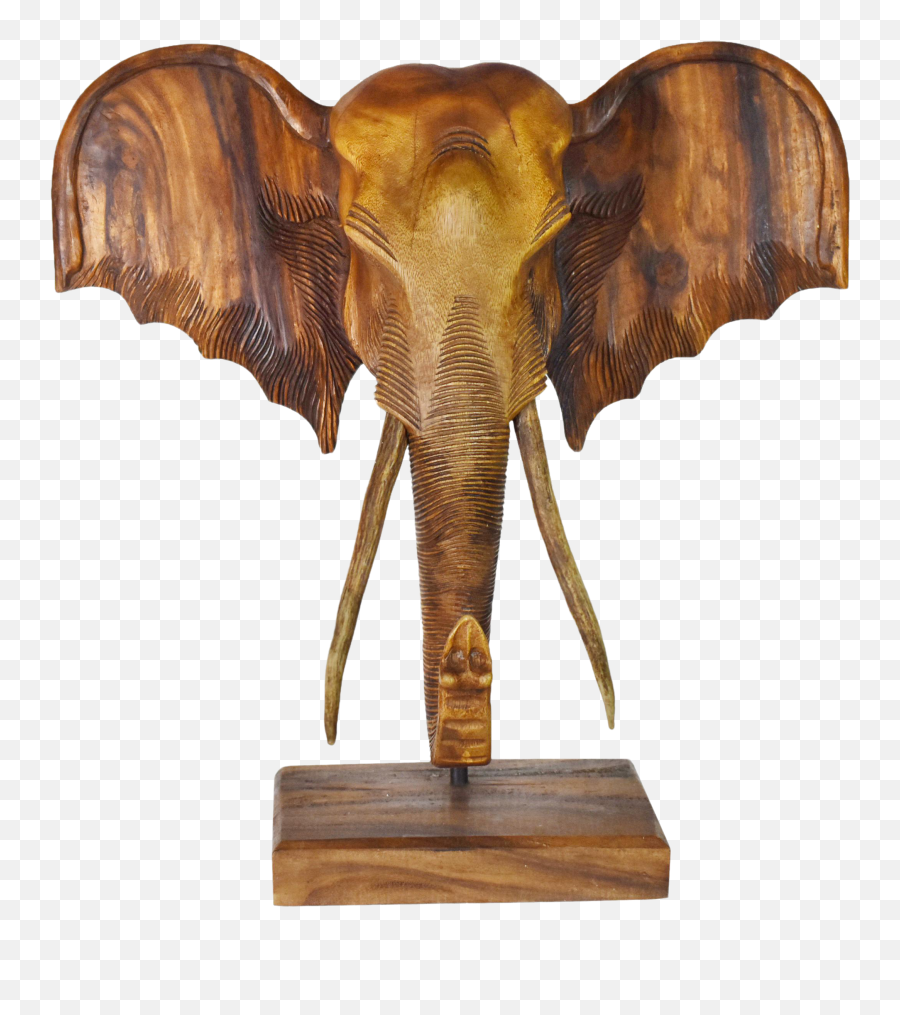 Large Hand Carved Wooden Elephant Head - Wood Carved Wood Elephant Sculpture Png,Elephant Head Png