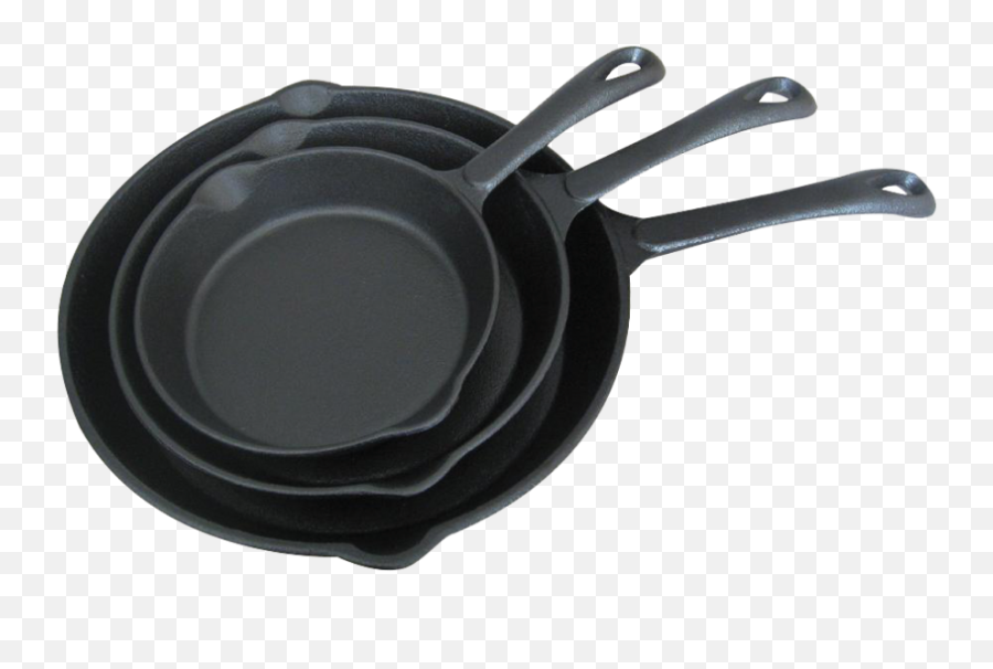 Cast Iron Skillet Trio With Long Handles - Frying Pan Png,Skillet Png