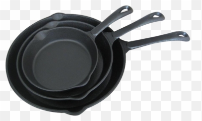 Cast Iron Skillet Trio With Long Handles - Frying Pan Png,Skillet Png