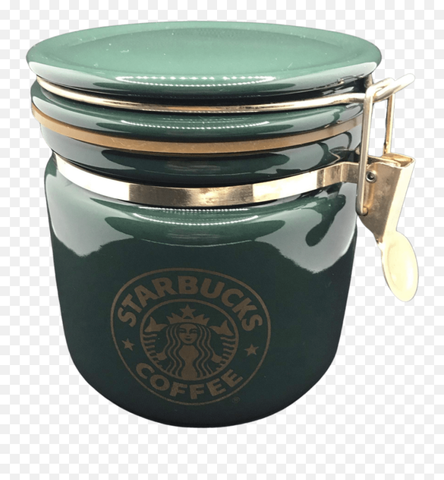 Vintage Green Ceramic Starbucks Coffee Round Canister Bee House Japan - Lid Png,Starbucks Icon Mugs For Sale