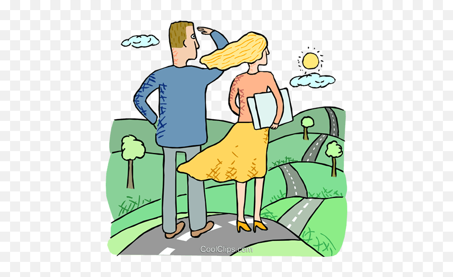 Man And Woman Looking Down The Road Royalty Free Vector Clip - Looking At The Road Clipart Png,Road Clipart Transparent