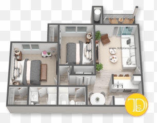 Download Multifamily 3d Floor Plan Layout - 2 Bedroom 3d Floor Plan Png,Floor Png