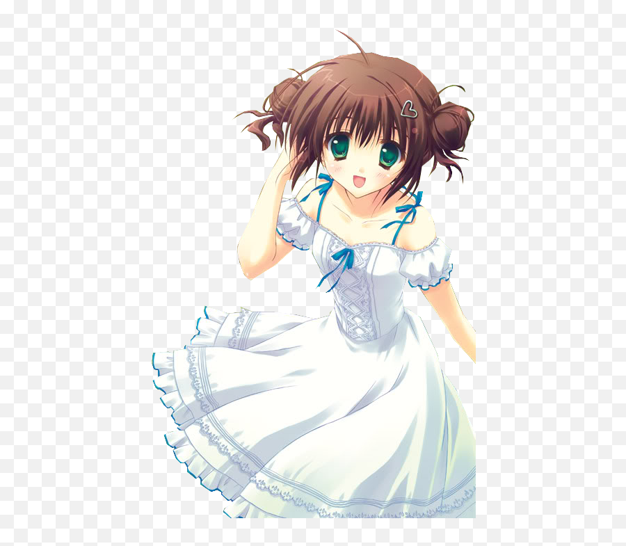 Download Hd Brown Hair Green Eyes White - Blue Dress Anime Cute Anime Girl Brown Hair Png,Green Eyes Png