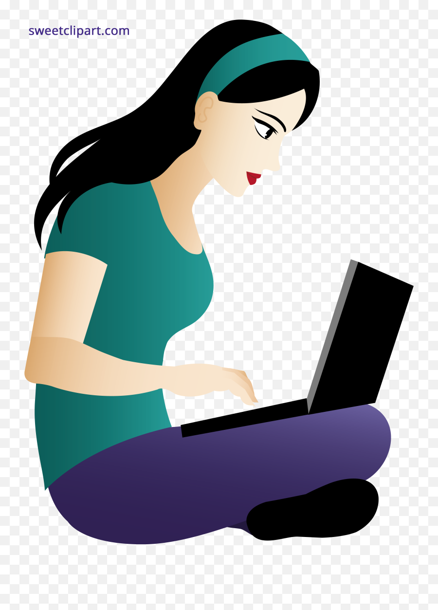 Library Of Sitting Woman Png Royalty - Girl With Laptop Cartoon,Girl Sitting Png