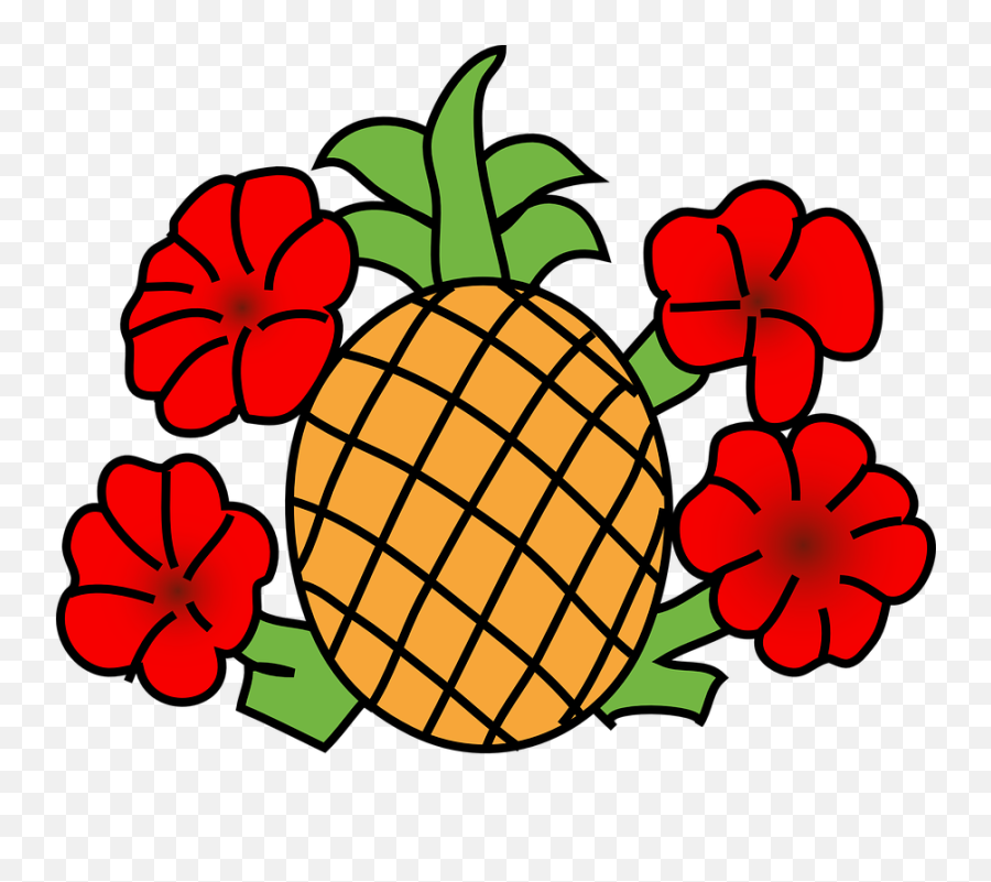 Pineapple Flowers Red - Fruits Clip Art Black And White Png,Pineapple Clipart Png