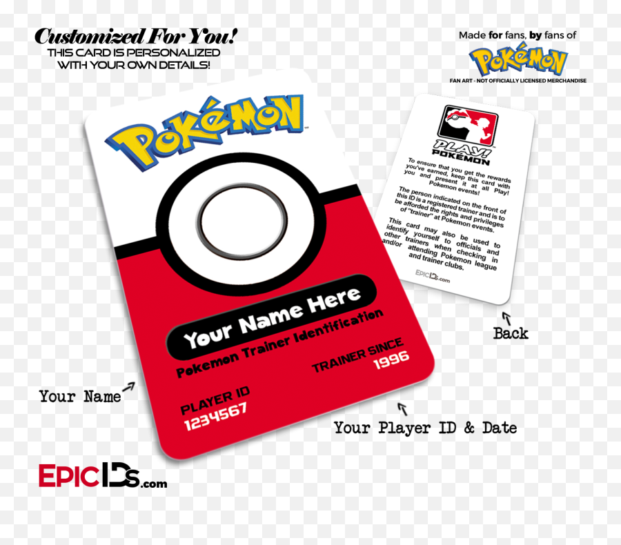 Pokemon Inspired Player Id Badge Personalized - Card Pokemon Trainer Id Png,Pokemon Trainer Transparent