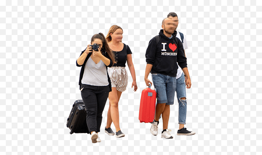 Four People With Luggage - Immediate Entourage People With Luggage Png,Luggage Png