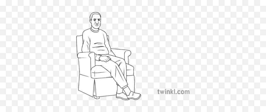 Old Man Sitting In Armchair Black And White Illustration - Old Man Sitting Illustration Png,Person Sitting In Chair Png
