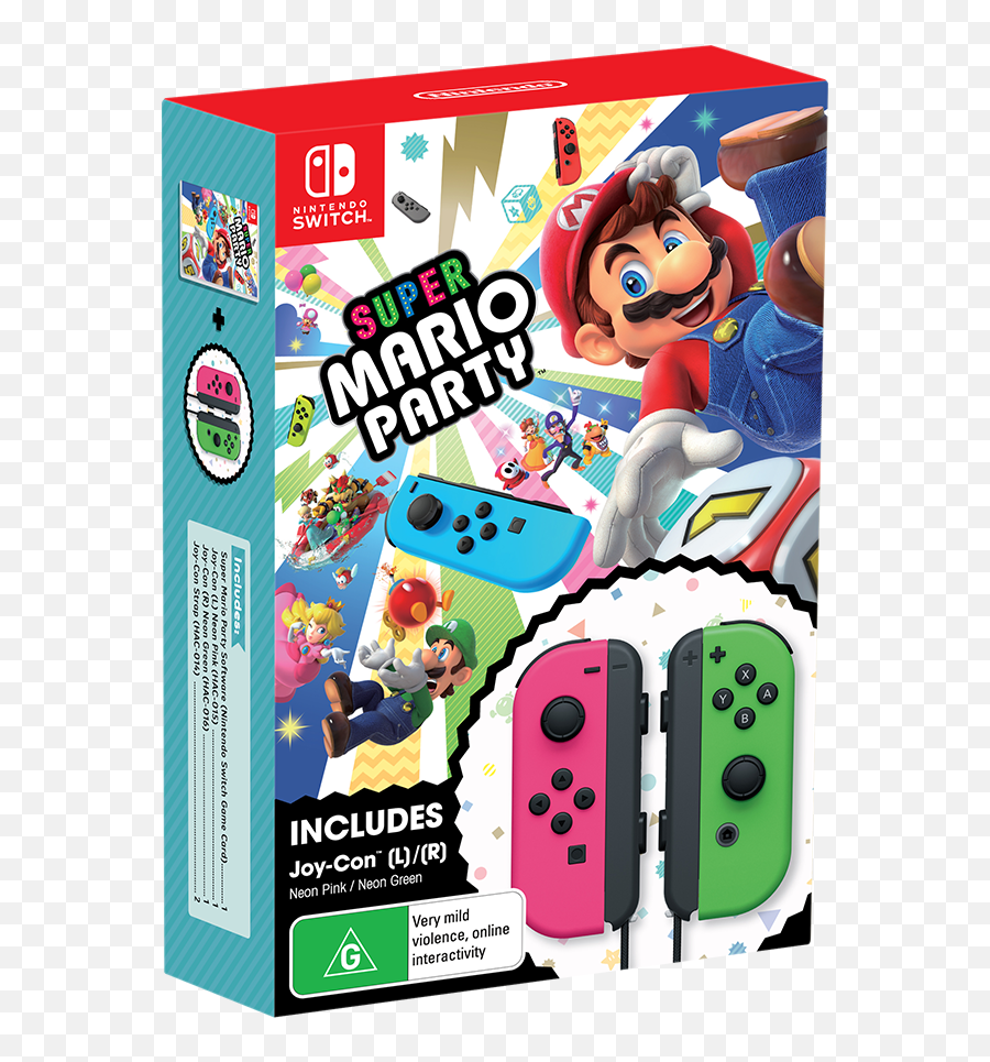 Super Mario Party Neon Pinkneon Green Joy - Con Bundle Mario Party Switch Joy Con Png,Mario Party Png