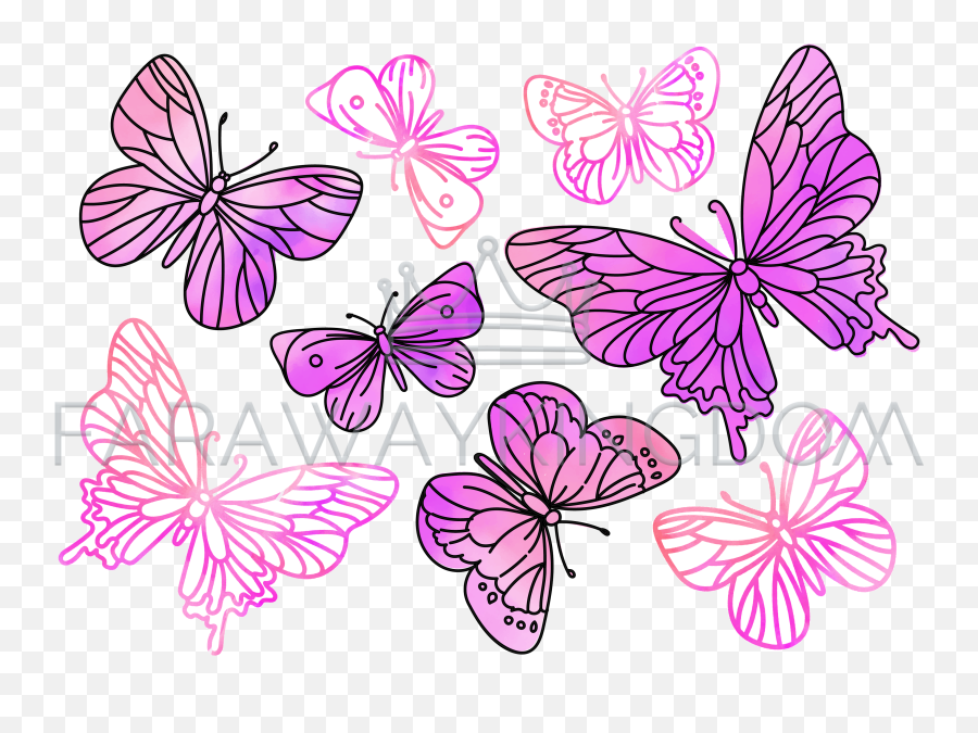 Pink Butterflies Watercolor Summer Vector Illustration Set - Pieridae Png,Watercolor Butterfly Png