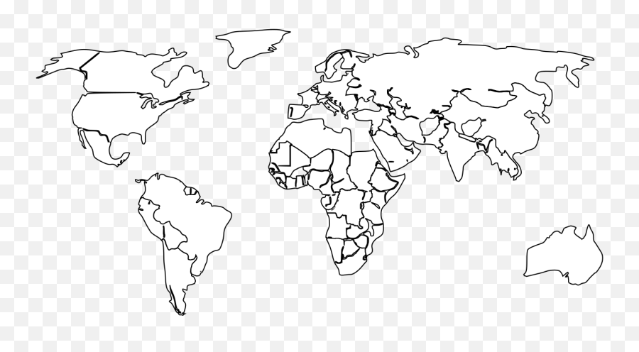 Black White Outline World Map No Background Svg Vector - India In World Map Clipart Png,World Clipart Transparent