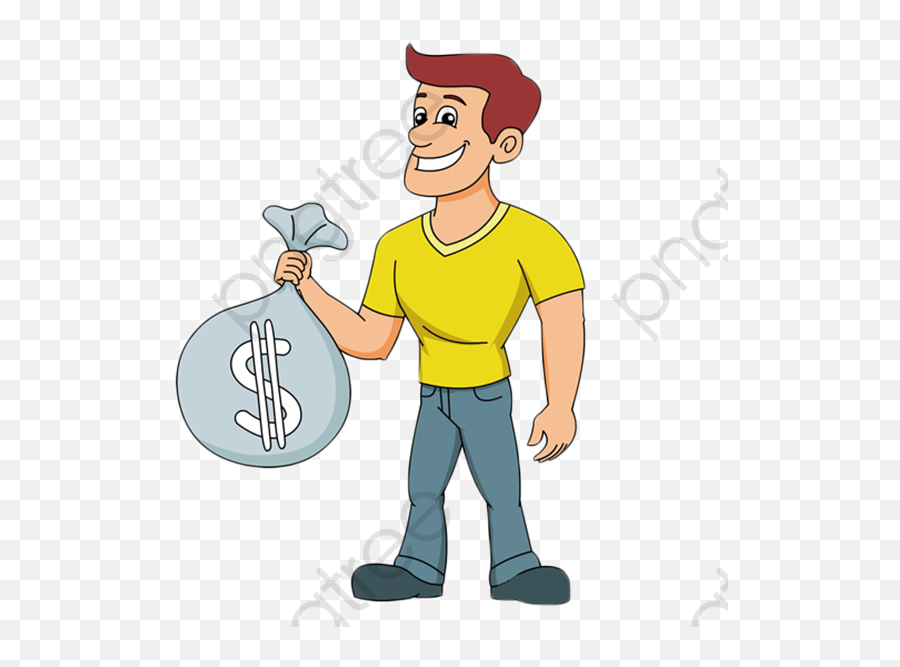 A Cartoon Man Holding Pocket Bag Hand Money - Man Holding A Bag Cartoon Png,Cartoon Money Png